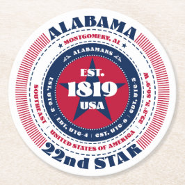 Alabama Red White Blue Typografie Runder Pappuntersetzer