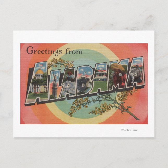 Alabama (Rot/Rosa) - Große Buchstabenszenen Postkarte (Vorderseite)