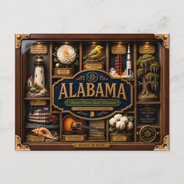 Alabama Shadow Box 3D Figurine Staat Postkarte (Vorderseite)