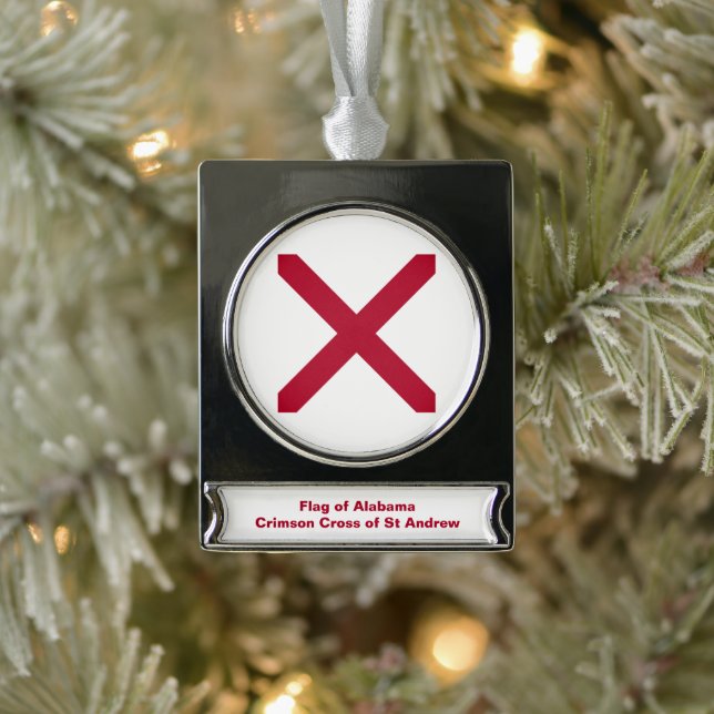 Alabama: St Andrew Crimson Cross Flag Banner-Ornament Silber (Baum)