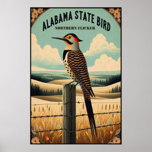 Alabama Staat Bird - Northern Flicker Vintag Poster
