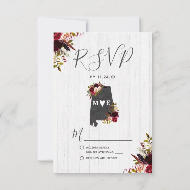 Alabama Staat Destination Rustic Wedding RSVP (Vorderseite)