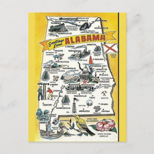 Alabama Staat Karte Postkarte (Vorderseite)