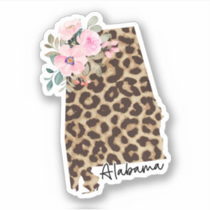 Alabama Staat Leopard Print mit Blume Aufkleber