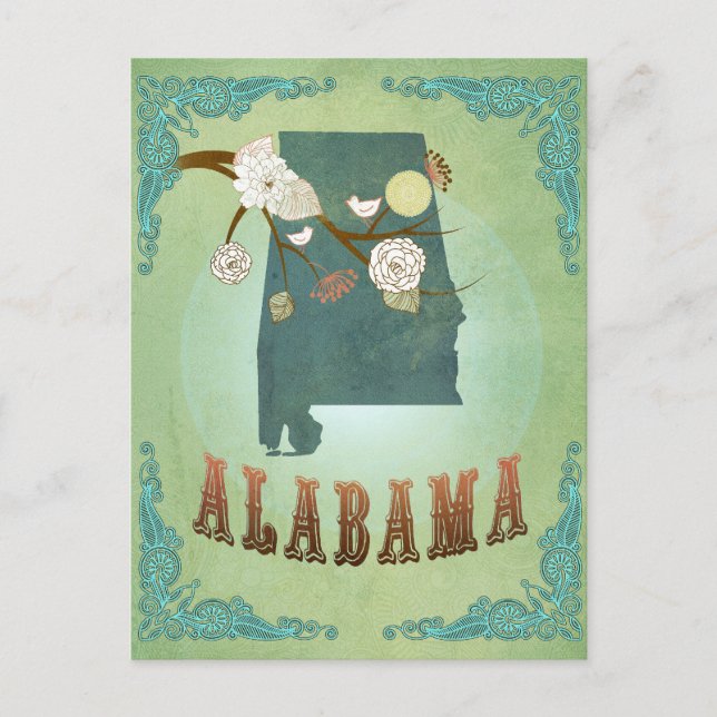 Alabama Staat Map - Green Postkarte (Vorderseite)