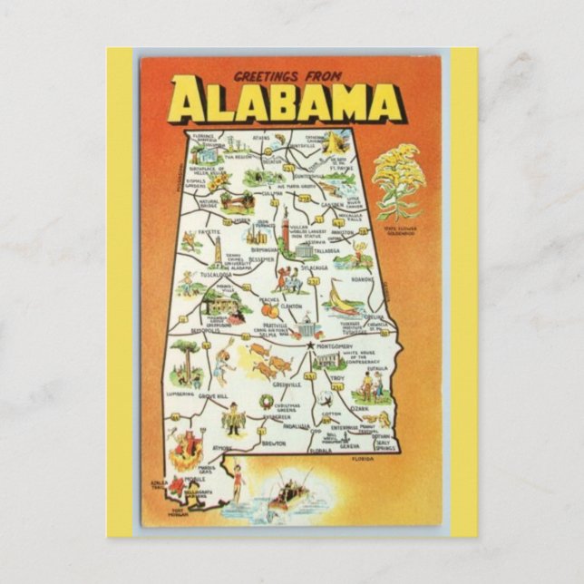 Alabama Staat Map Postkarte (Vorderseite)