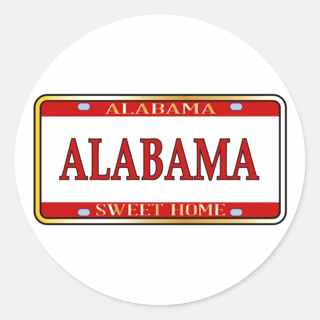 Alabama Staat Name Lizenzschild Runder Aufkleber (Vorderseite)