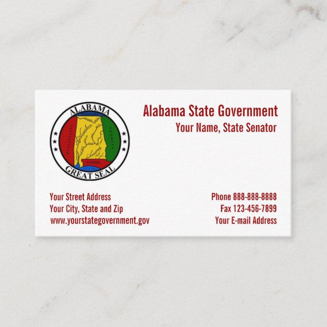 Alabama Staat Siegel Government Business Card Visitenkarte (Vorderseite)