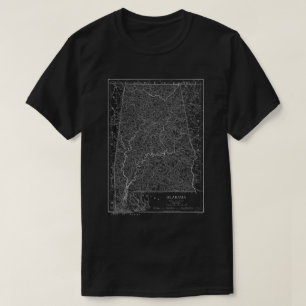 Alabama-Staats-Karten-Weiß auf dunklem T-Shirt