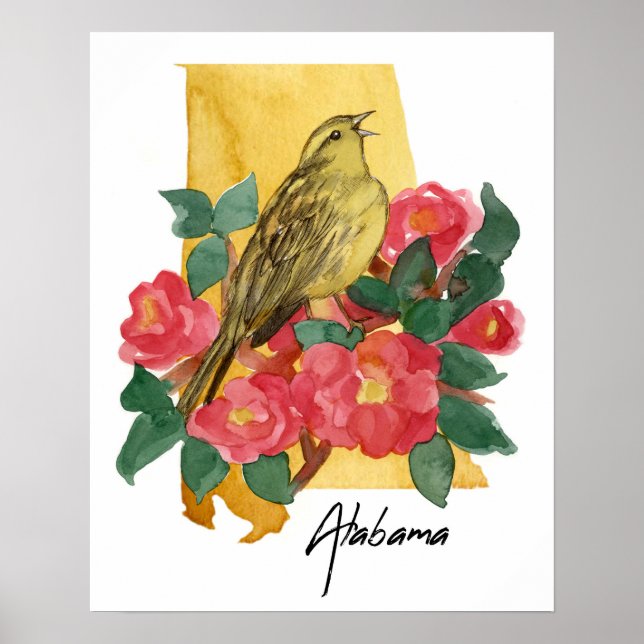 Alabama Staatsform Gelbhammer Kamelie Blüte Poster (Vorne)