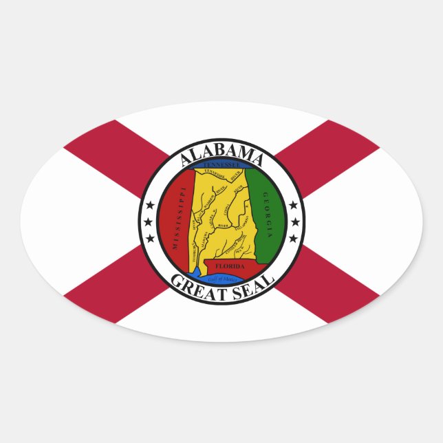 Alabama State Flag/Staat Siegel überlagert Ovaler Aufkleber (Vorderseite)