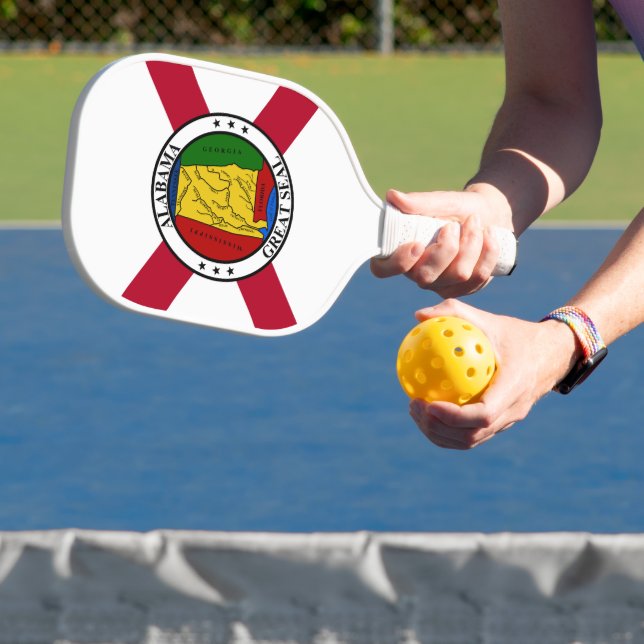 Alabama State Flag/Staat Siegel überlagert Pickleball Schläger (InSitu)