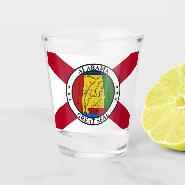 Alabama State Flag/Staat Siegel überlagert Schnapsglas (Vorderseite)