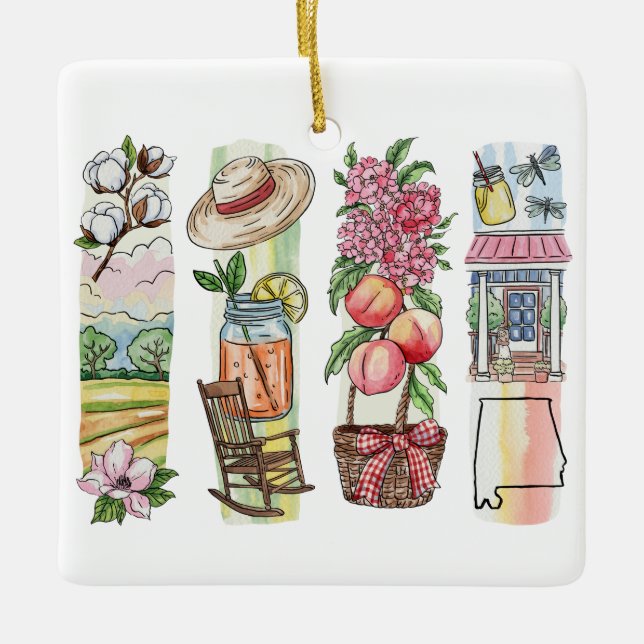 Alabama State Watercolor Christmas Ornament – Sout (Vorderseite)