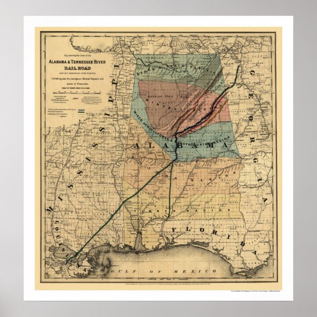 Alabama & Tennessee Bahn Karte 1867 Poster (Vorne)