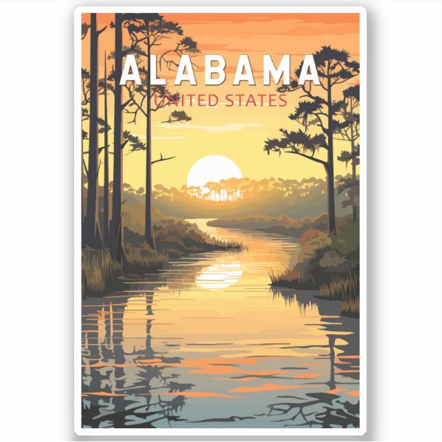 Alabama Travel Art Vintag Aufkleber (Vorderseite)