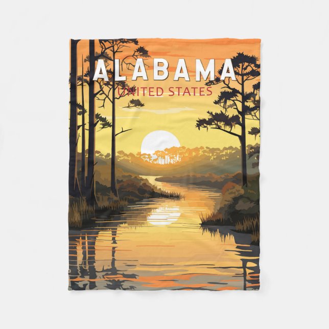 Alabama Travel Art Vintag Fleecedecke (Vorderseite)