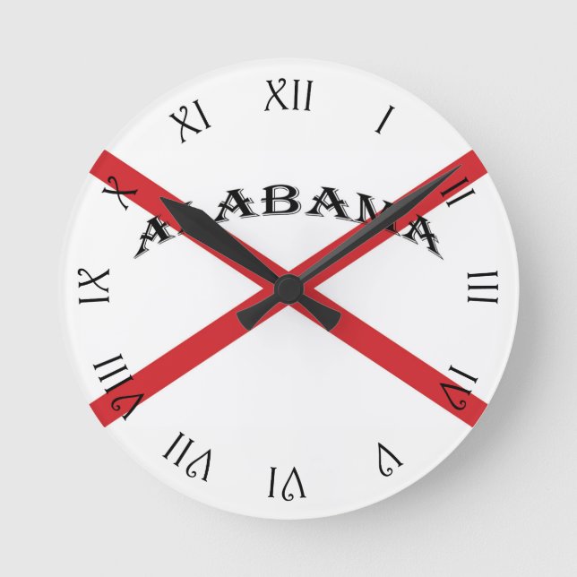 Alabama und Flag Black Script Roman Numbers wccn Runde Wanduhr (Vorderseite)