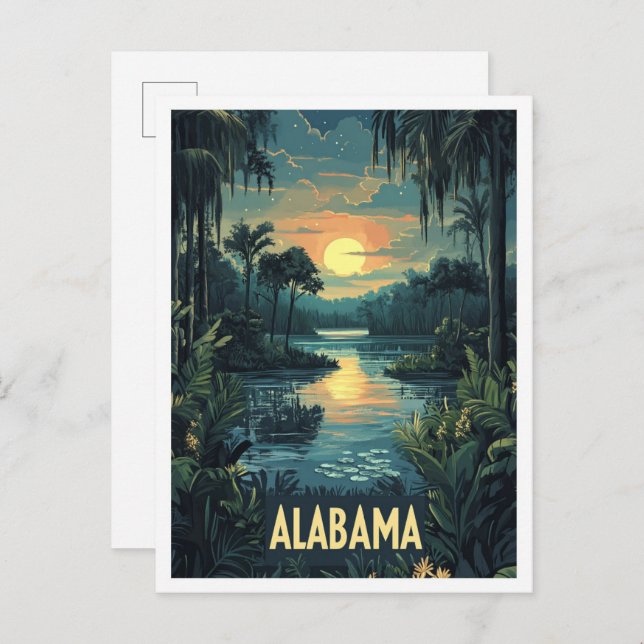 Alabama USA Art Vintag Illustration Travel Postkarte (Vorne/Hinten)