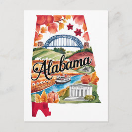 Alabama USA State Shaped Vintage Watercolor Postkarte