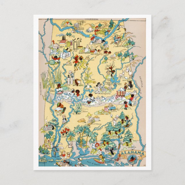 Alabama Vintag Map Postkarte (Vorderseite)