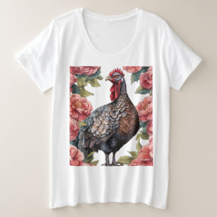 Alabama Wild Turkey mit Kamelien-Blume Große Größe T-Shirt