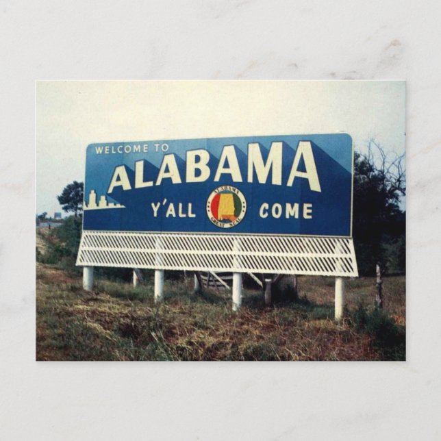 Alabama, Willkommen, Y'all Come Road - Zeichen der Postkarte (Vorderseite)