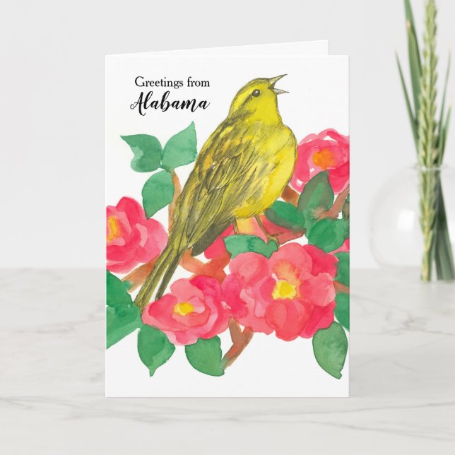 Alabama Yellowhammer Staat Bird Camellia Blume Karte (Vorderseite)