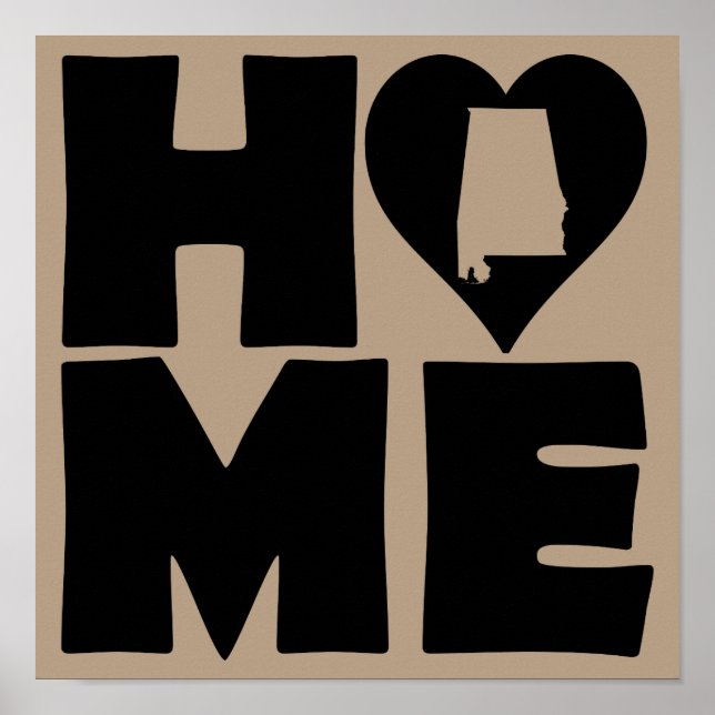Alabama Zuhause Heart Staat Poster Sign (Vorne)