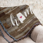 Alabama Zuhause Staat Personalisierte Holzaussicht Decke<br><div class="desc">Zeigen Sie Zuhause-Staatsstolz mit diesem niedlichen rustikalen Imitat Holzplankendecke mit "Zuhause" in weißer Kalligrafie-Schrift mit einer Silhouette des Staat von Alabama, stehend für den Buchstaben "O". Eine rosa Herzillustrierung in der Staat-Karte vervollständigt das Design; Sie können die Herzposition in Ihrer Zuhause-Stadt ändern, indem Sie das Design-Tool öffnen und die Herzform...</div>