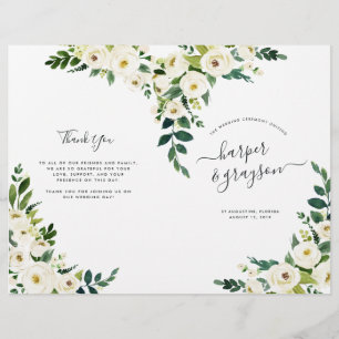 Alabaster Blumen Hochzeitsprogramm mit Falzdesign
