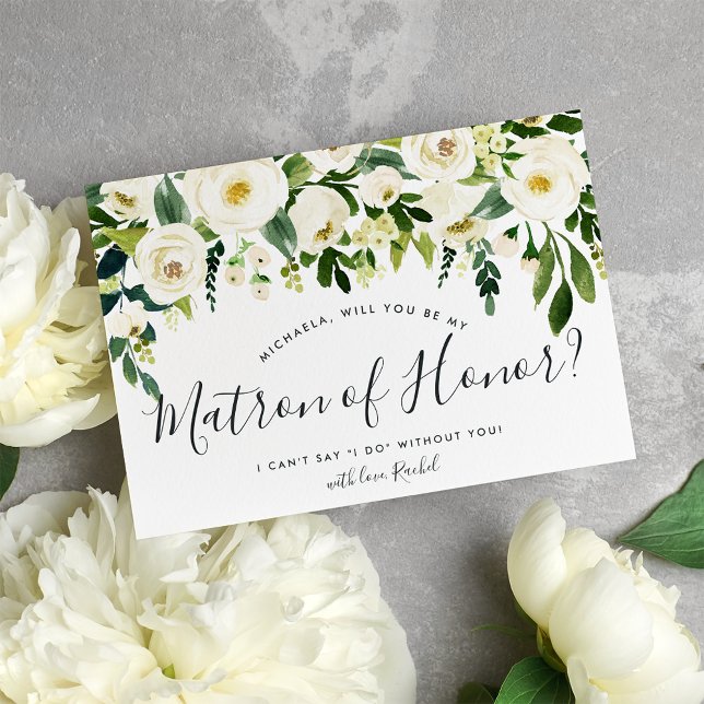 Alabaster Floral Be My Matron of Honor Card Einladung (Von Creator hochgeladen)
