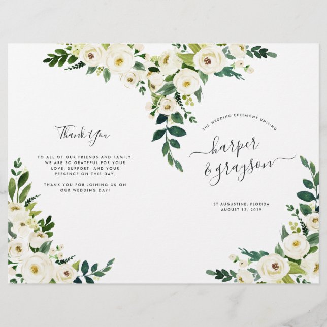 Alabaster Floral Folded Wedding Program (Vorderseite)