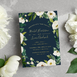 Alabaster Floral Frame Wedding Gold Folieneinladung
