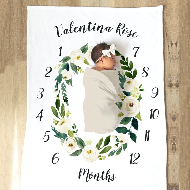 Alabaster Floral Monthly Baby Milestone Fleecedecke (Von Creator hochgeladen)