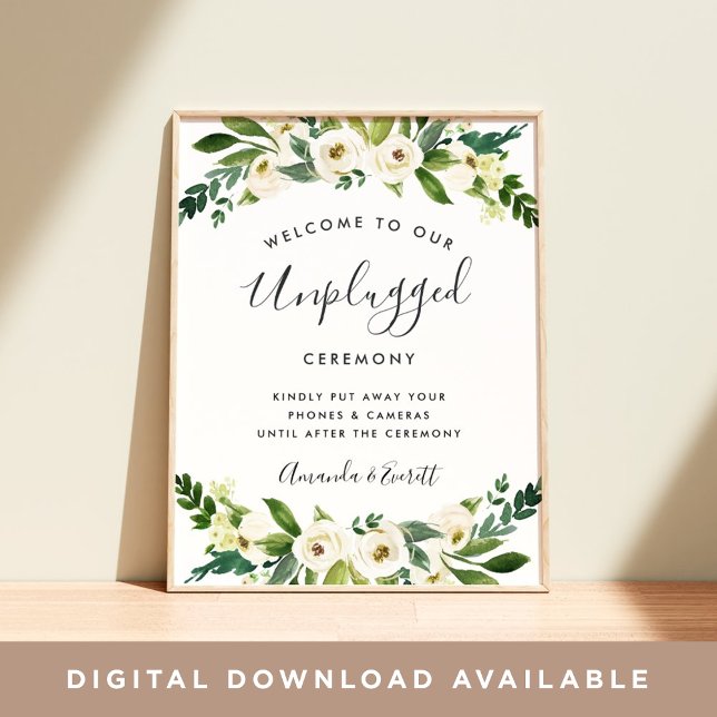 Alabaster Floral Unplugged Wedding Ceremony Sign Poster (Von Creator hochgeladen)