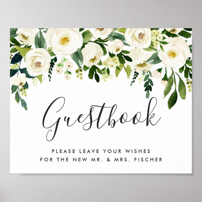 Alabaster Floral Wedding Guestbook Sign Poster (Vorne)