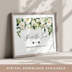 Alabaster Floral Wedding Hashtag Sign Poster