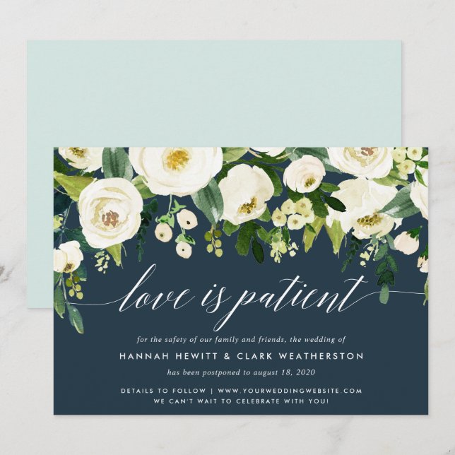 Alabaster Floral Wedding Postponement Ankündigung (Vorne/Hinten)