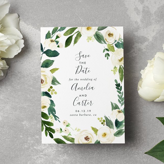 Alabaster Floral Wreath Save the Date Card (Von Creator hochgeladen)