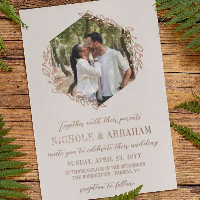 Alabaster Hexagon Rose Gold Wreath Foto Wedding Folieneinladung (Von Creator hochgeladen)