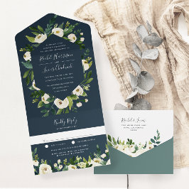 Alabaster | Hochzeitsarbeiten mit weißem Blumenrah All In One Einladung
