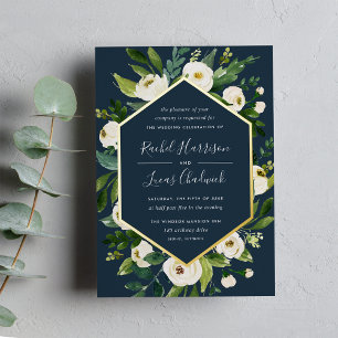 Alabaster   Hochzeitsarbeiten mit weißem Blumenrah Folieneinladung