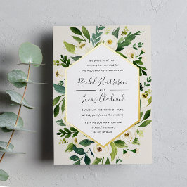Alabaster | Hochzeitsarbeiten mit weißem Blumenrah Folieneinladung