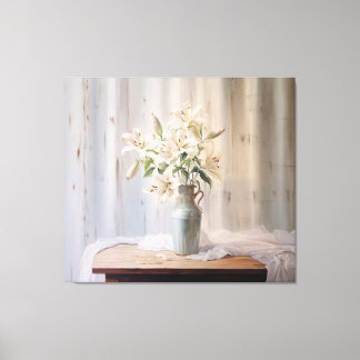 Alabaster Lilies Elegante Flora und Fauna Leinwanddruck