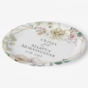 Alabaster Magnolia und Peony Summer Wedding Pappteller