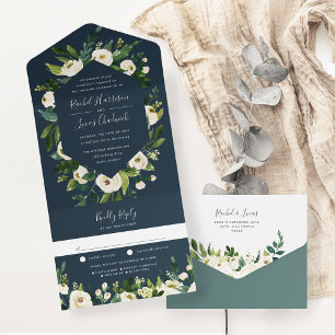 Alabaster White Florale Rahmen Hochzeit All In One Einladung