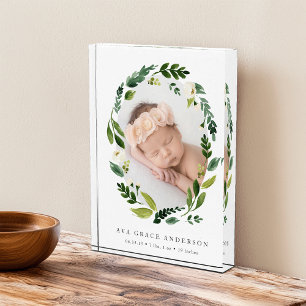 Alabaster Wreath Birth Stats Baby Foto Block