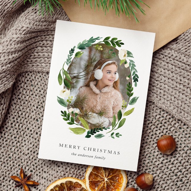 Alabaster Wreath Holiday Foto Card Feiertagskarte (Von Creator hochgeladen)