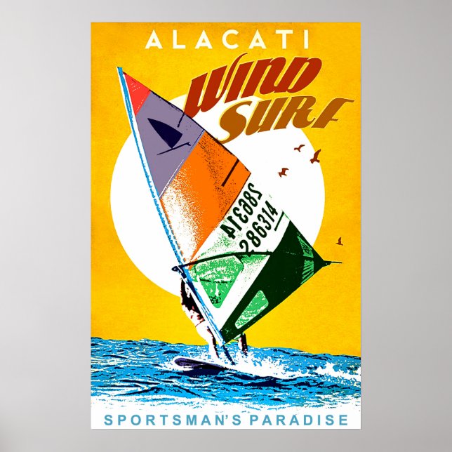 Alacati Sommer, Türkei, Windsurfen, Vintag, Reisen Poster (Vorne)